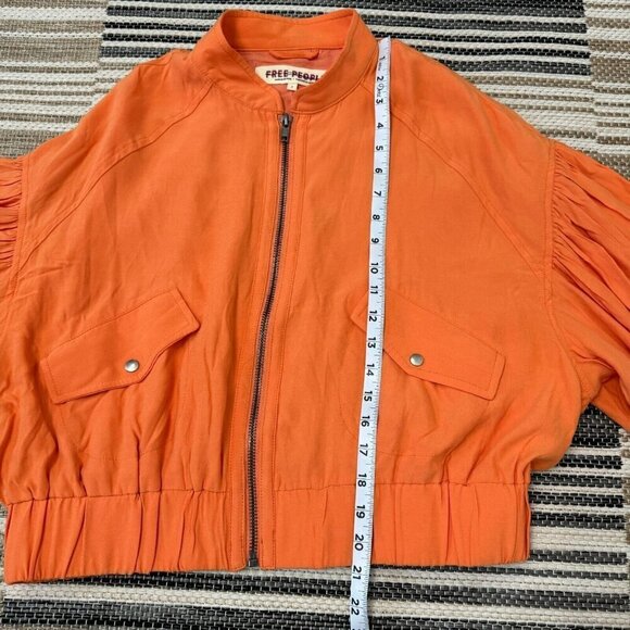 Free People Womens On Pointe Bomber Jacket Zip Front Slouchy Orange Size Small - Picture 14 of 14